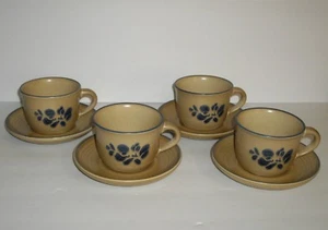 Pfaltzgraff Folk Art Stoneware Cups and Saucers Eight pieces 4 sets VNT USA - Picture 1 of 9