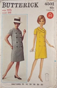 BUTTERICK 4501 Pattern VTG 60s UNCUT Dress 14.5 Double-breasted Asymmetrical 35" - Picture 1 of 9