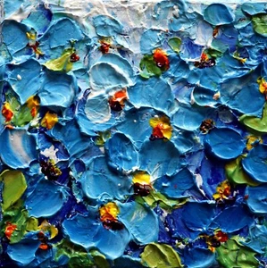Forget Me Not Flowers Mini Painting 4x4 – Original Oil Acrylic Floral Art Canvas - Picture 1 of 9