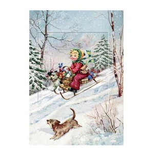 Sleigh Dogs Nostalgic Advent Calendar Card 11.5 x 16.5 cm Glitter Window - Picture 1 of 1