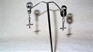 Crystal Inverted Upside Down Cross Earrings Jewelry Goth Death Rock Satanic - Picture 1 of 3