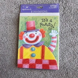 Vintage NOS Hallmark niedliche Clown Geburtstag Party Einladungen 8 in jedem Paket - Bild 1 von 2