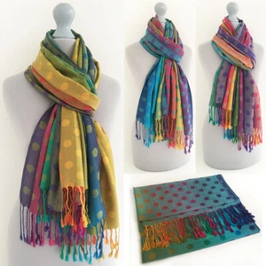 Ladies Long Bright Rainbow Multi Colour Bubble Dots Scarf Pashmina Shawl Scarves - Picture 1 of 175