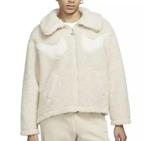 OFF WHITE Maglione Nike Sherpa giacca cerniera intera bianco logo swoosh nuovo con etichette oversize grande XL