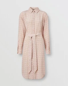 BURBERRY GABRIELLE PINK TB MONOGRAM BELTED SILK DRESS US 8 / UK 10/ EU 42 $1650 - Picture 1 of 12