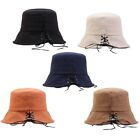 Women Summer Cotton Linen Bucket Hat Sunscreen Crisscross Bandage Fisherman Cap