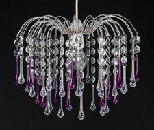 Clear/Plum Sophia Acrylic Teardrop Pendant Chrome Finish Ceiling Light Shade