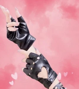 Women Punk Leather Driving Biker Fingerless Mittens Dance Motorcycle Gloves Kt - Picture 1 of 4