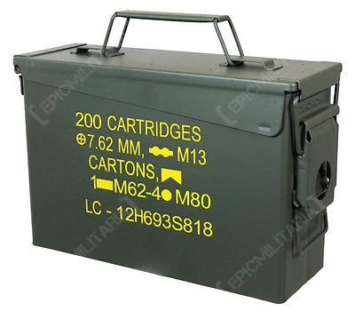 US M19A1 .30 CAL AMMO CAN - Repro American US Army Ammunition Tin Box Container - Image 1 of 3