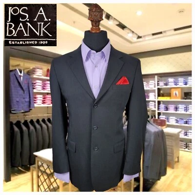 Jos A Bank Mens Blazer Wool Black Three Button Size 41L Sport Suit Coat Jacket - Image 1 of 4