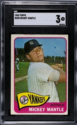 1965 Topps MICKEY MANTLE New York Yankees #350 SGC 3 VG Condition - Image 1 of 2