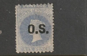 STAMPS SOUTH AUST 1870 LIGHT BLUE QUEEN PERFORATED OPTD O S NO GUM - Picture 1 of 1