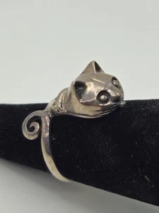 Vintage Sterling Silver Kitty Cat Poison Ring Size 6 - Picture 1 of 15