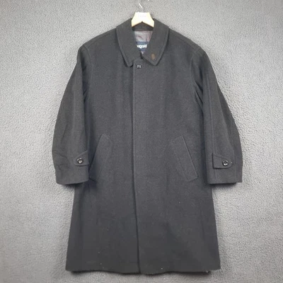 BUGATTI Coat Mens L Black Wool & Cashmere Long Trench Overcoat Lined Collared - Image 1 of 4