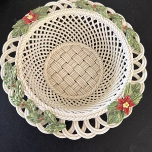 Cuenco de tejido de canasta vintage Belleek Pottery. Berries Estate temporada invierno 6,5 pulgadas - Imagen 1 de 18