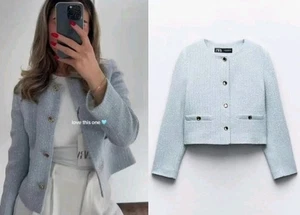 Zara Blau Strukturiert Boucle Blazer Jacke Größe XL Extra Große 14 - Bild 1 von 5