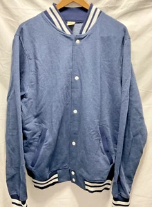 RUSTIC BLUE varsity bomber baseball heather blue snap jacket Men size L pockets - Picture 1 of 18