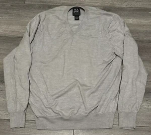 Jos A Bank "Traveler" Sweater Mens Large V-Neck Gray 100% Merino Wool Read-Hole - Picture 1 of 11