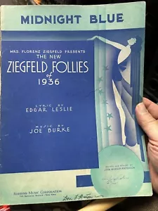 ‘36 Art Deco Sheet Music ‘Midnight Blue’ From Ziegfeld Follies Of 1936 - Picture 1 of 1