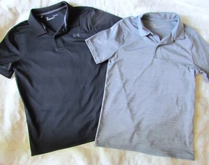 Boys' Under Armour POLO SHIRTS Size Youth Large Black & Gray Loose Fit Lot of 2 - Picture 1 of 5
