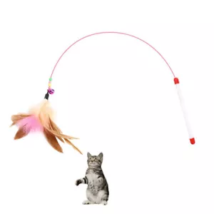 Fun Cat Feather Dangler Bell Wand Teaser Rod Play Pet Game Toys New - Picture 1 of 10