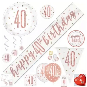 Rose Gold Age 40th & Happy Birthday Party Decorations Buntings Banners Balloons - Picture 1 of 24