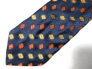 Joseph Abboud Mens Necktie Tie Navy Blue Gold Orange Geometric Silk 60" Career - Picture 1 of 3