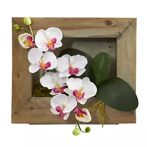 Arreglo artificial de orquídea Phalaenopsis blanca enmarcada de 10" x 12" marco de madera - Imagen 1 de 3