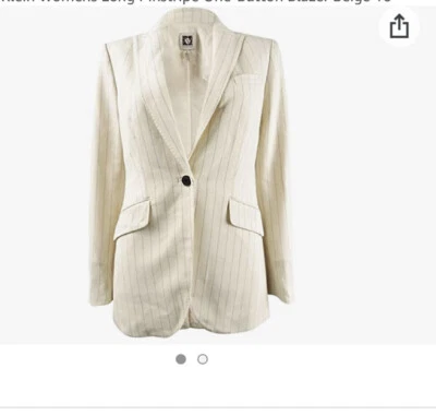 Anne Klein Womens Long Pinstripe One-Button Blazer Beige size 8    D33 - Image 1 of 3