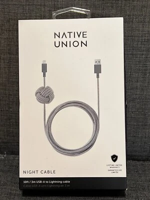 Native Union Night 10' Ft Braided weighted Apple to USB-A Cable Zebra - Image 1 of 4