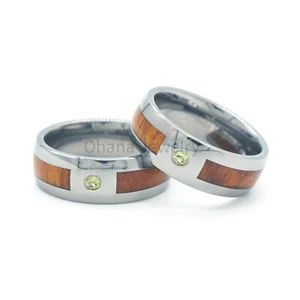 8mm Men's Tungsten Peridot Hawaiian Koa Wood Wedding Band Ring Sizes 5 - 14 - Picture 1 of 1