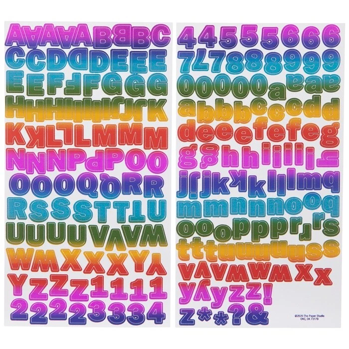 2 Sheets Rainbow Foil Franklin Alphabet Letters Stickers Planner Scrapbook Craft - Image 1 of 1
