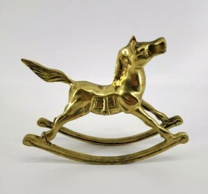 Estatuilla vintage de caballo mecedor de latón decoración del hogar infantil animal de latón - Imagen 1 de 9
