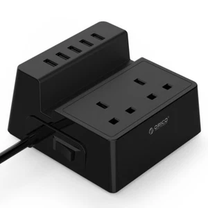 ORICO 2-fach geschaltet UK Verlängerungskabel Überspannungsschutz mit 5 USB Ladegerät Stecker - Bild 1 von 6