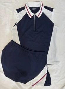 Aspire Tennis Skort Set S Donna Blu Navy Bianco Gonna Top Collo 2 pz Vgt Y2K - Foto 1 di 10
