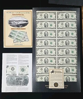 1995 $2 Uncur Partial Sheet Federal Reserve Star Notes (16) Pieces - Image 1 of 4
