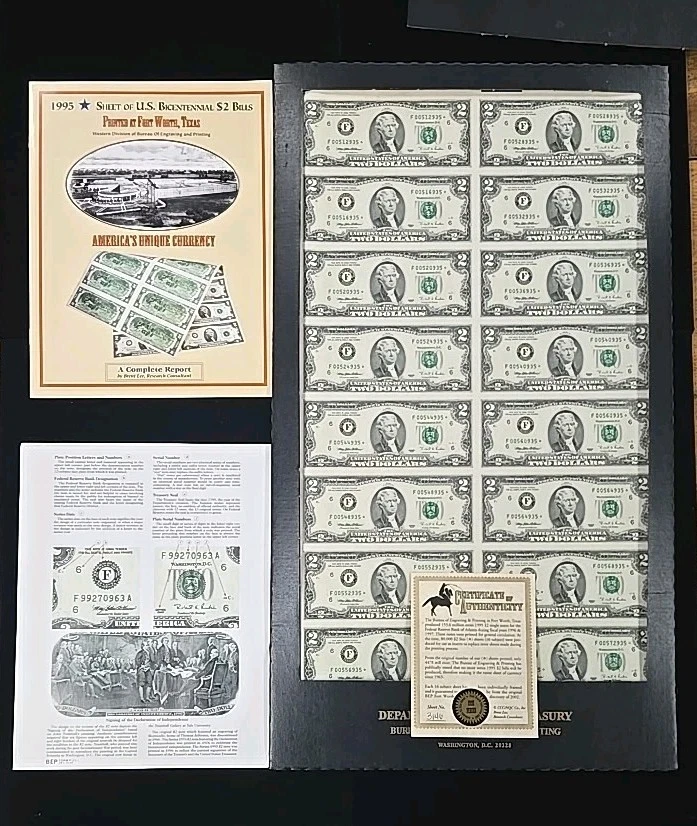 1995 $2 Uncur Partial Sheet Federal Reserve Star Notes (16) Pieces - Image 1 of 4