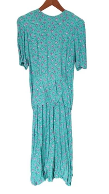 VTG Jane Schaffhausen Belle France Floral Dress – Size 12 – Turquoise & Lavender - Image 1 of 3