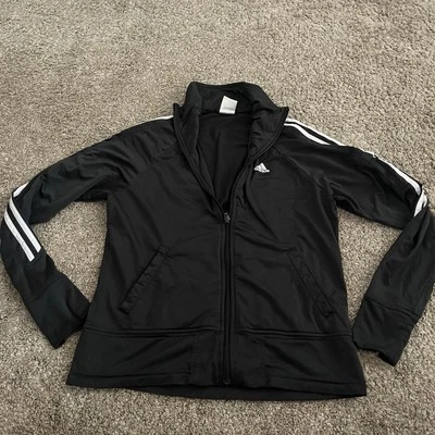 Adidas Track Jacket Women's Size M Black Full Zip Logo - Image 1 of 4