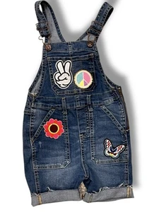 Oshkosh B'gosh Overalls Shortall Girl Size 6/6X Hippie Patches Raw Hem Patch’s - Picture 1 of 7