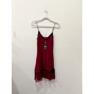 Vintage Betsey Johnson 100 % Seide Spaghettiträger Mini Schlupfkleid rot Damen 4 - Bild 1 von 7