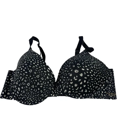 Sujetador Isaac Mizrahi New York para mujer 40D negro blanco estampado de leopardo con aros acolchado Foto 1 de 4