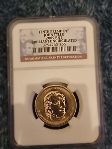 John Tyler 2009 P $1 Brilliant Uncirculated Coin. NGC SLAB