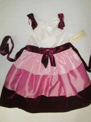 Rare Too size 5 Girls burgundy velour/pink holiday Party Lined Dress NWT Beautif - Image 1 of 4