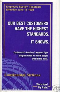 Airline Timetable - Continental - 11/06/98 - Employee System - S