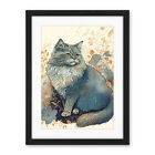 Fluffy Cat In Wildflowers Watercolour Framed Wall Art Print Picture 18X24