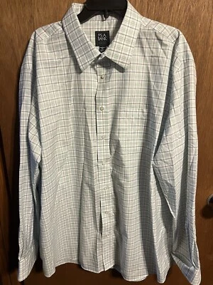 Jos A Bank Traveler 男式正装衬衫 XXL 定制版型白色带绿色和蓝色 ECU — 第 1/3 张图片