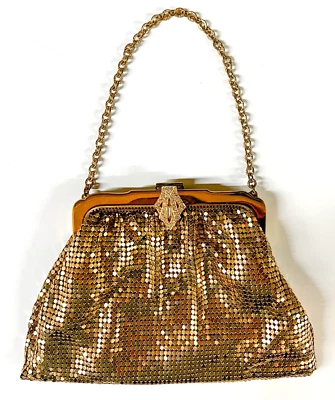Bolso Monedero Vintage Whiting and Davis Malla Dorada con Cierre de Cristal c1960 Foto 1 de 4