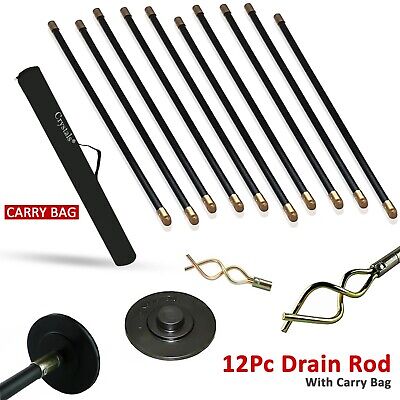 12 Piece 9m Drain Rods Plumbing Rod Set Cleaning Drainage Worm Screw Plunger • 17.29£