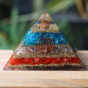 Clear Quartz + Onyx Orgone Pyramid XXL 90mm Flower of Life EMF 5G Protection - Picture 1 of 12